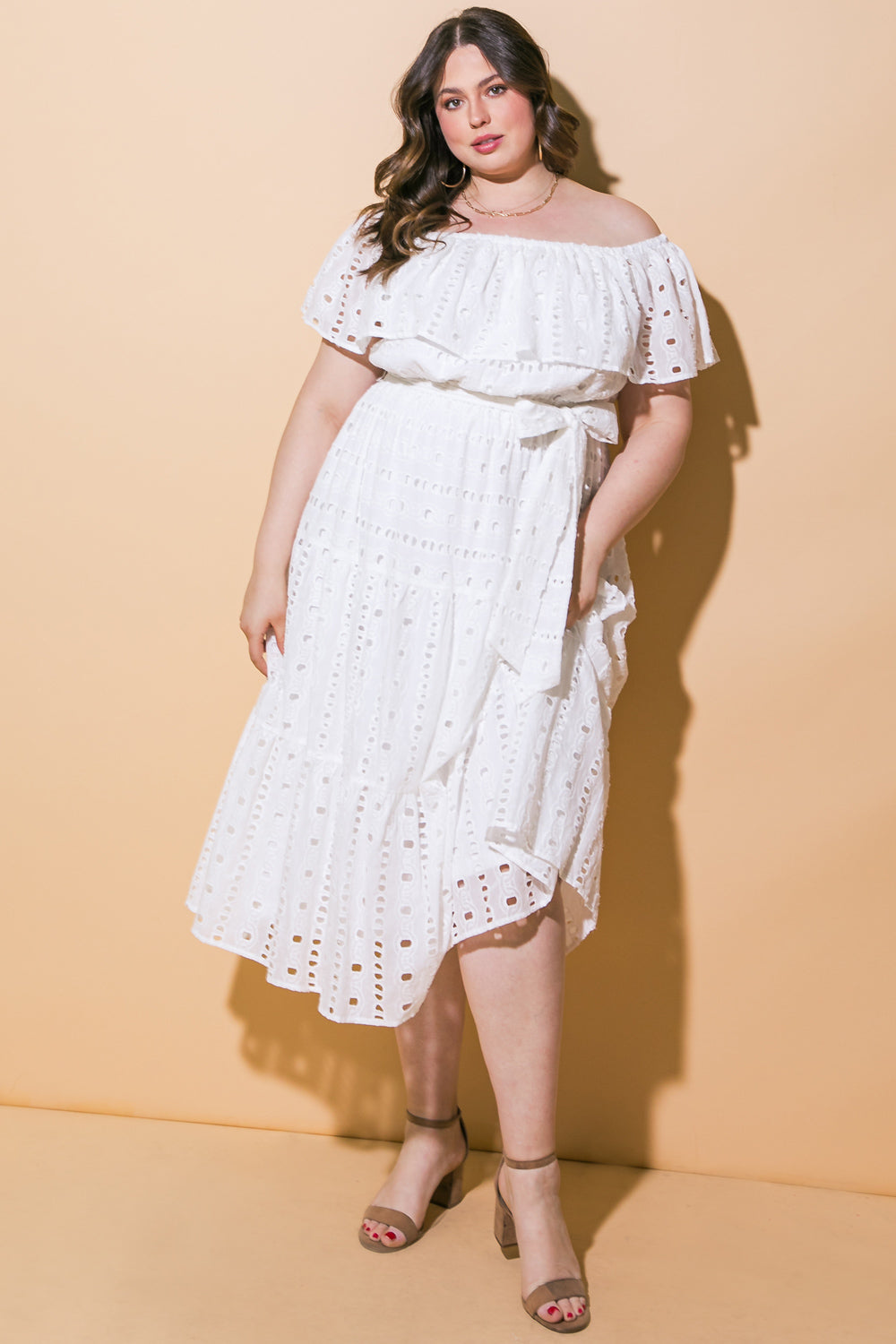 CATCHING MY BREATH EYELET MIDI DRESS Flying Tomato